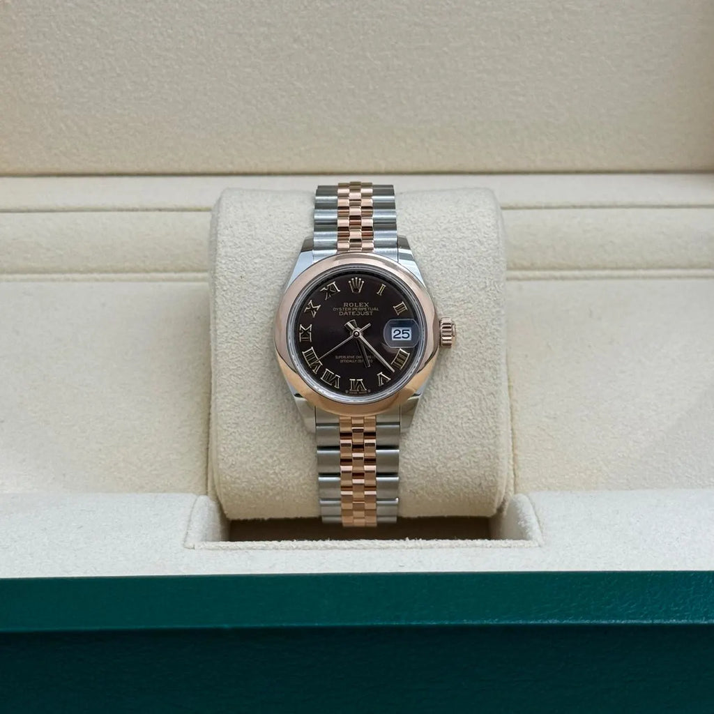 【1:1 Super Clone】 Lady-Datejust 28mm  279161 Chocolate Roman Dial, Two Tone Stainless Steel & 18K Rose Gold Oyster Bracelet Women's Watch