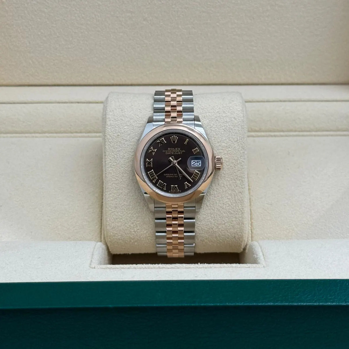 【1:1 Super Clone】 Lady-Datejust 28mm  279161 Chocolate Roman Dial, Two Tone Stainless Steel & 18K Rose Gold Oyster Bracelet Women's Watch