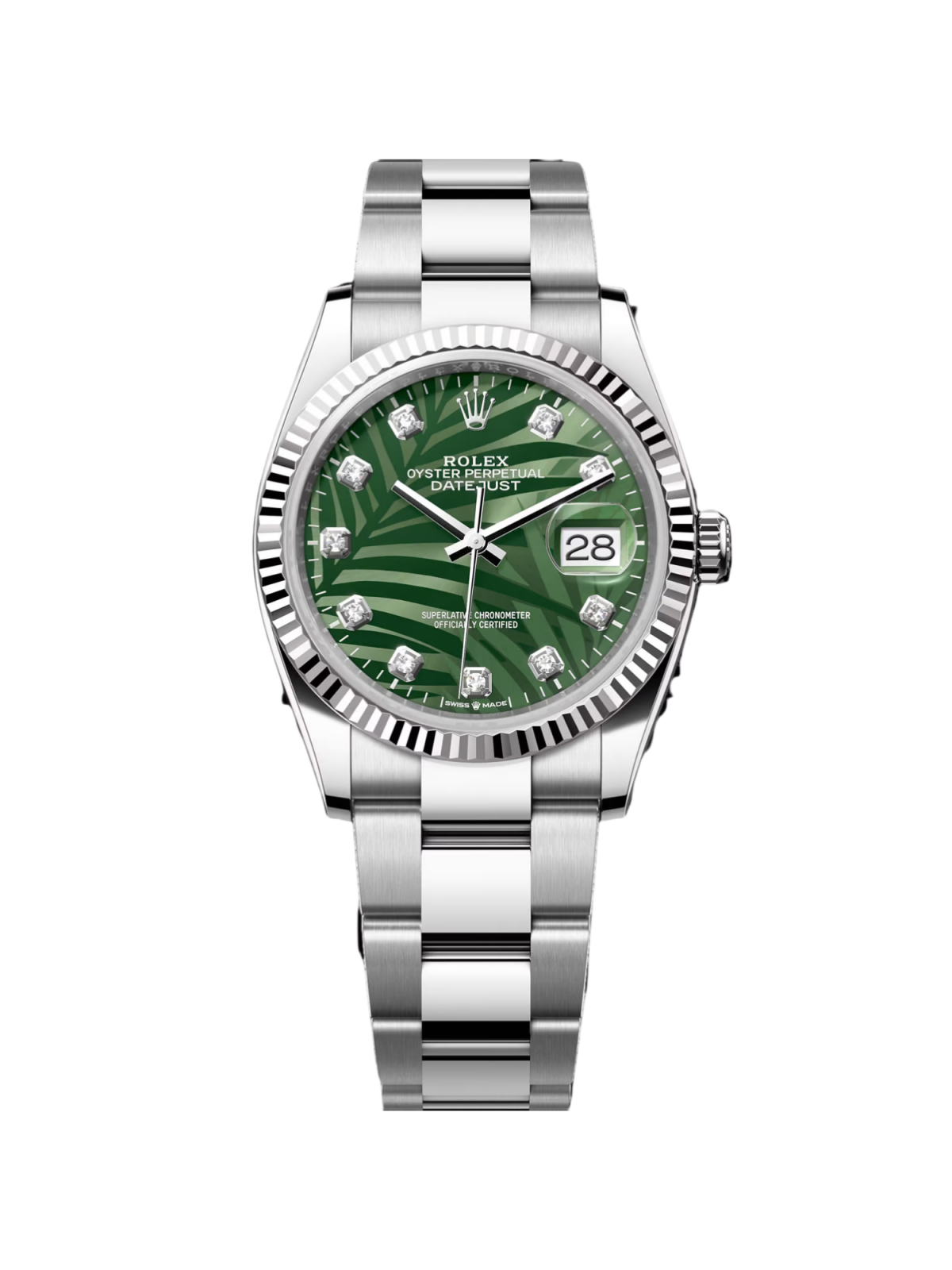 【1:1 Super Clone】  Datejust 36mm 126234 Olive Green Palm Motif Diamond Dial Jubilee Stainless Steel Watch