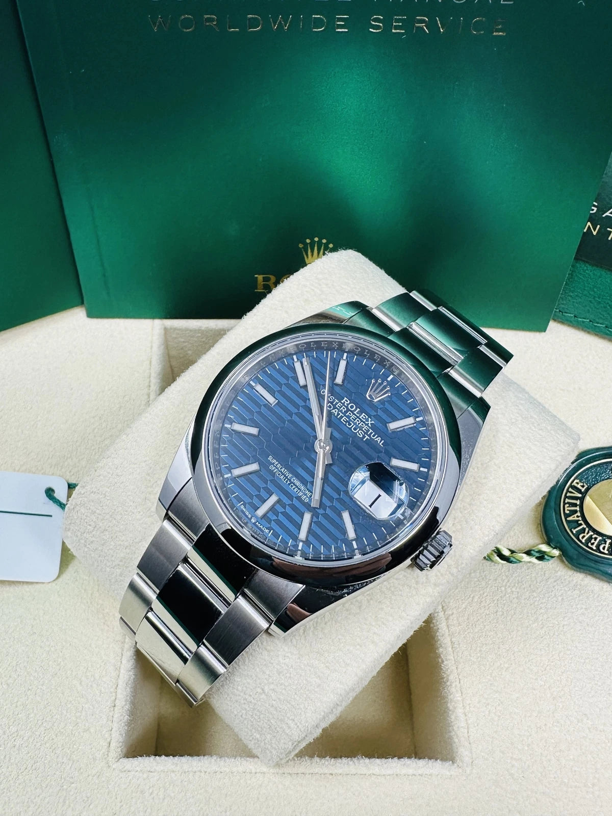 【1:1 Super Clone】  Datejust 36mm 126200 Oyster Perpetual Blue Fluted Motif Dial Jubilee Stainless Steel