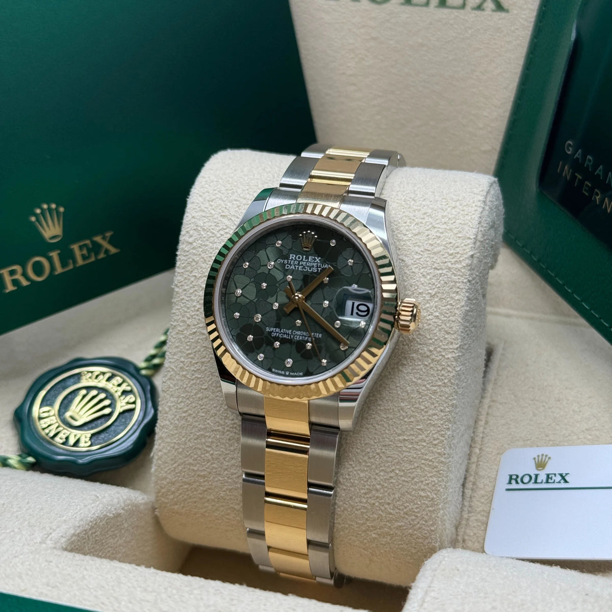 【1:1 Super Clone】 Datejust m278273-0031/0032 31mm Olive Green Floral Motif Dial Stainless Steel and Yellow Gold Oyster Watch
