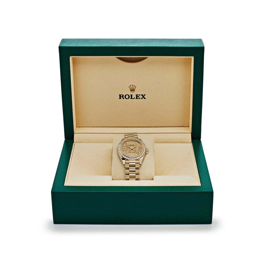 【1:1 Super Clone】 Lady-Datejust 28mm 279138RBR Champagne Diamond Dial and Diamond Bezel Yellow Gold Bracelet
