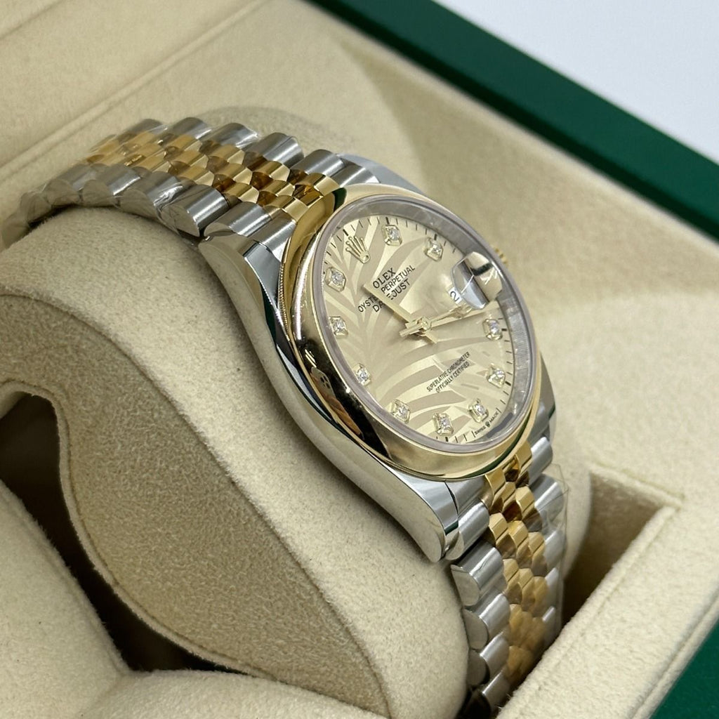 【1:1 Super Clone】  Datejust 36mm 126203 Golden Fluted Dial Domed Bezel Oyster Bracelet
