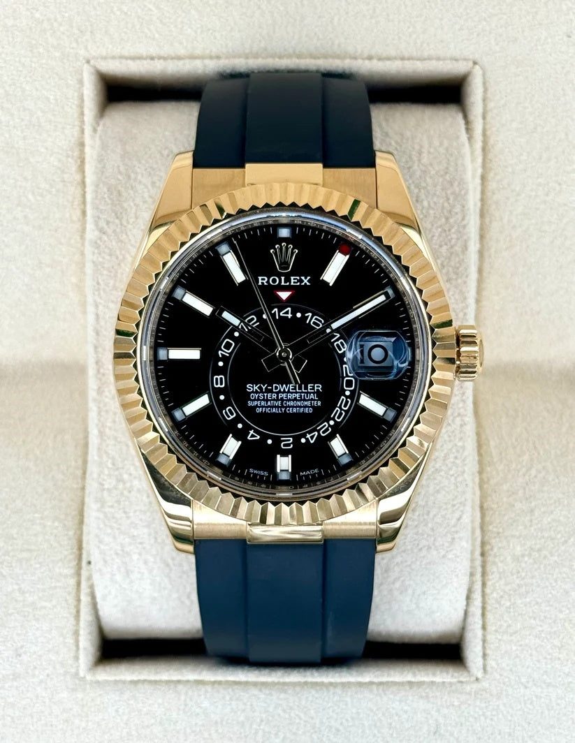 【1:1 Super Clone】  Sky-Dweller 42mm Yellow Gold Black Dial Oysterflex - 336238