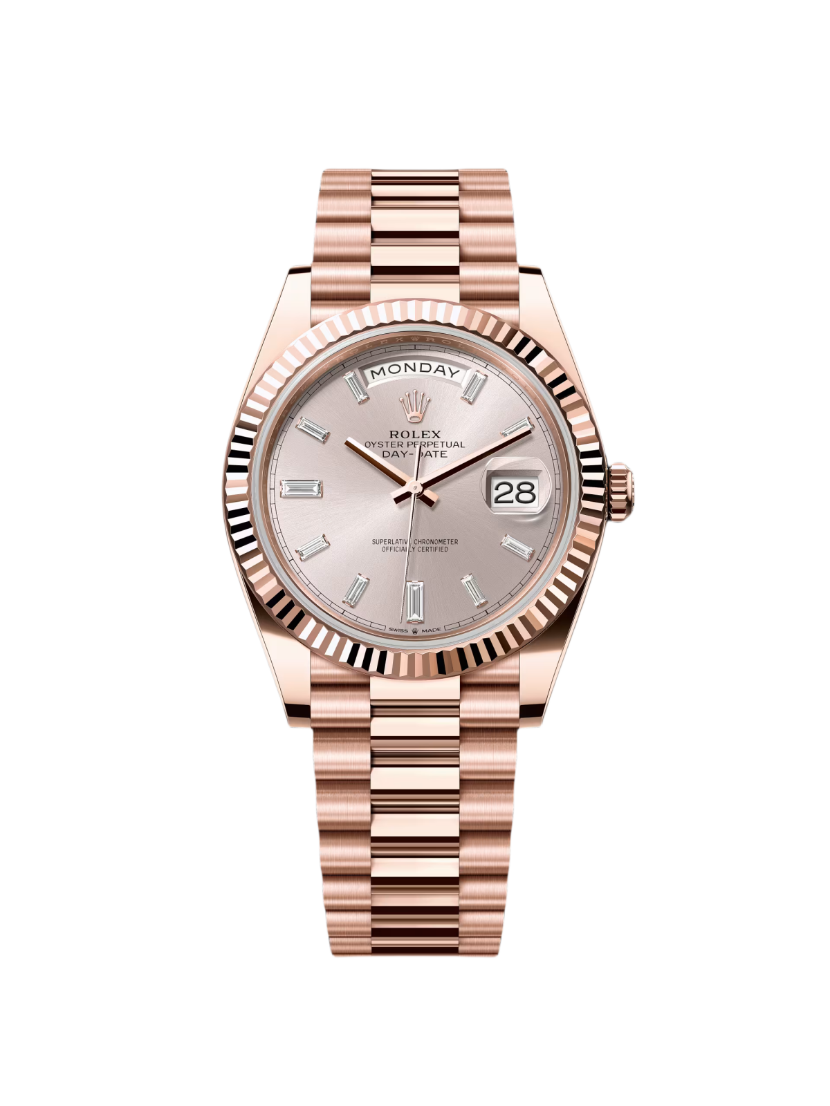 【1:1 Super Clone】 Day-Date "President" 40mm Everose Gold Sundust Diamond Baguette Dial - 228235