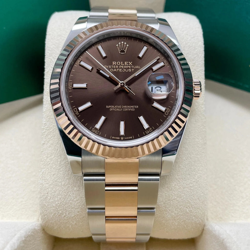 【1:1 Super Clone】 Datejust 41mm 126331 Chocolate Index Jubilee Steel and Everose Gold Watch