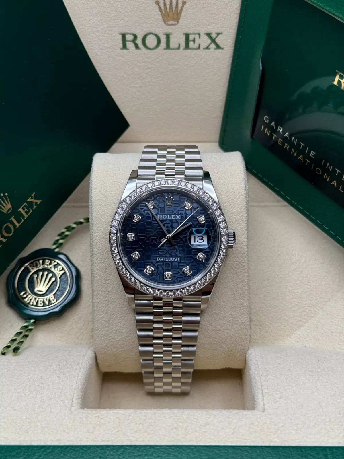 【1:1 Super Clone】  Datejust 36mm 126284 Blue Jubilee Diamond Dial & Diamond Bezel, Stainless Steel Oyster Bracelet Watch