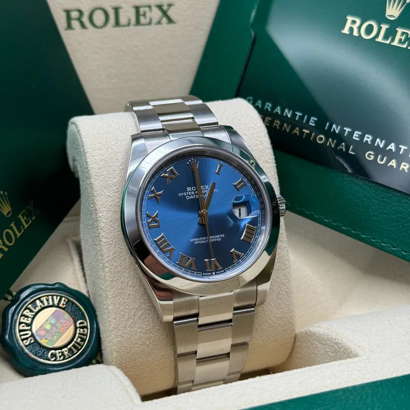 【1:1 Super Clone】 Datejust 41mm 126300 Blue Roman Oyster Stainless Steel Watch