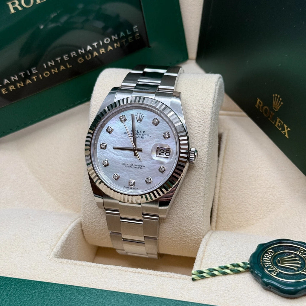 【1:1 Super Clone】  Datejust 41 Mother of Pearl Diamond Stainless Steel Fluted Oyster - 126334