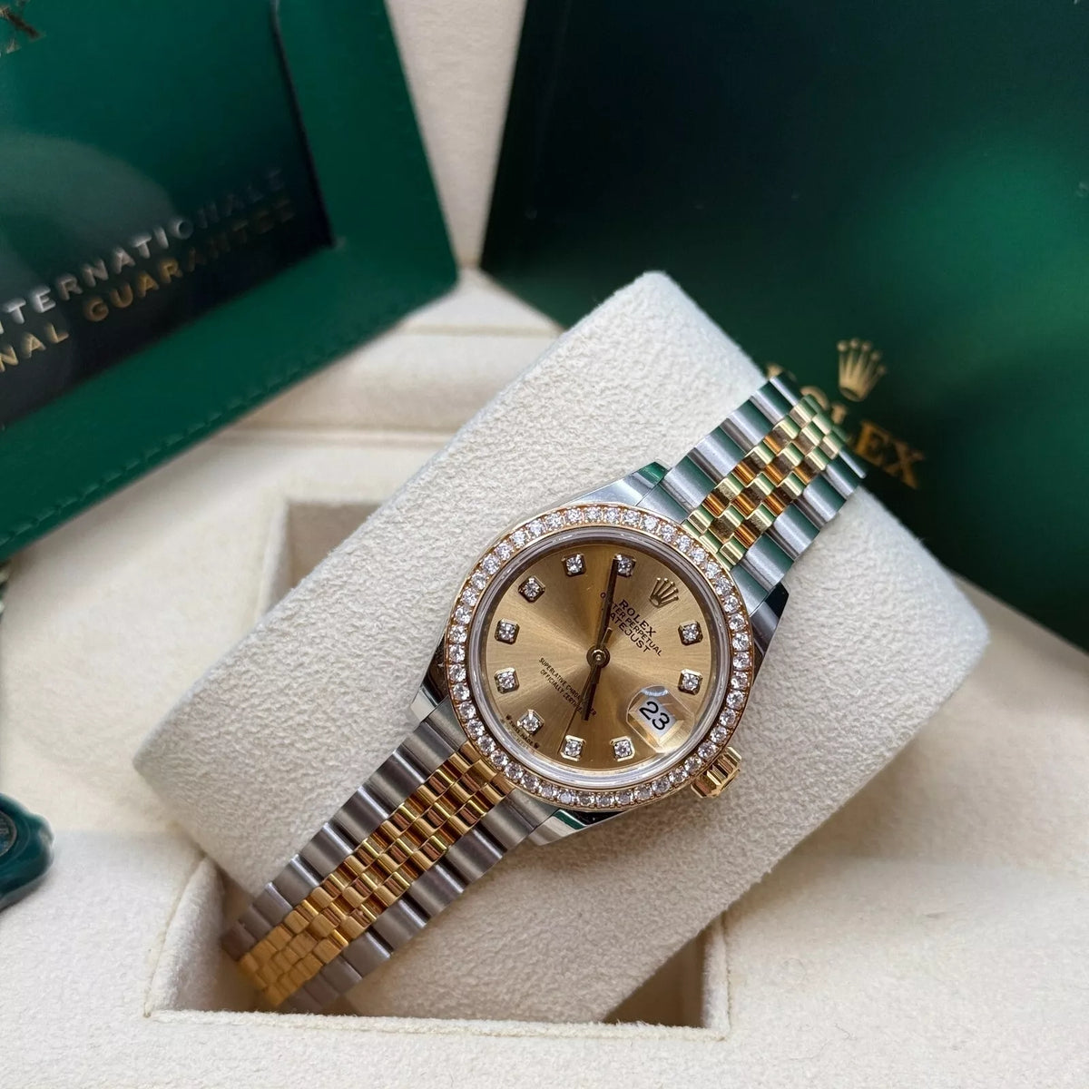 【1:1 Super Clone】 Lady-Datejust 28mm 279383RBR Champagne Diamond Dial Yellow Rolesor Oyster Bracelet