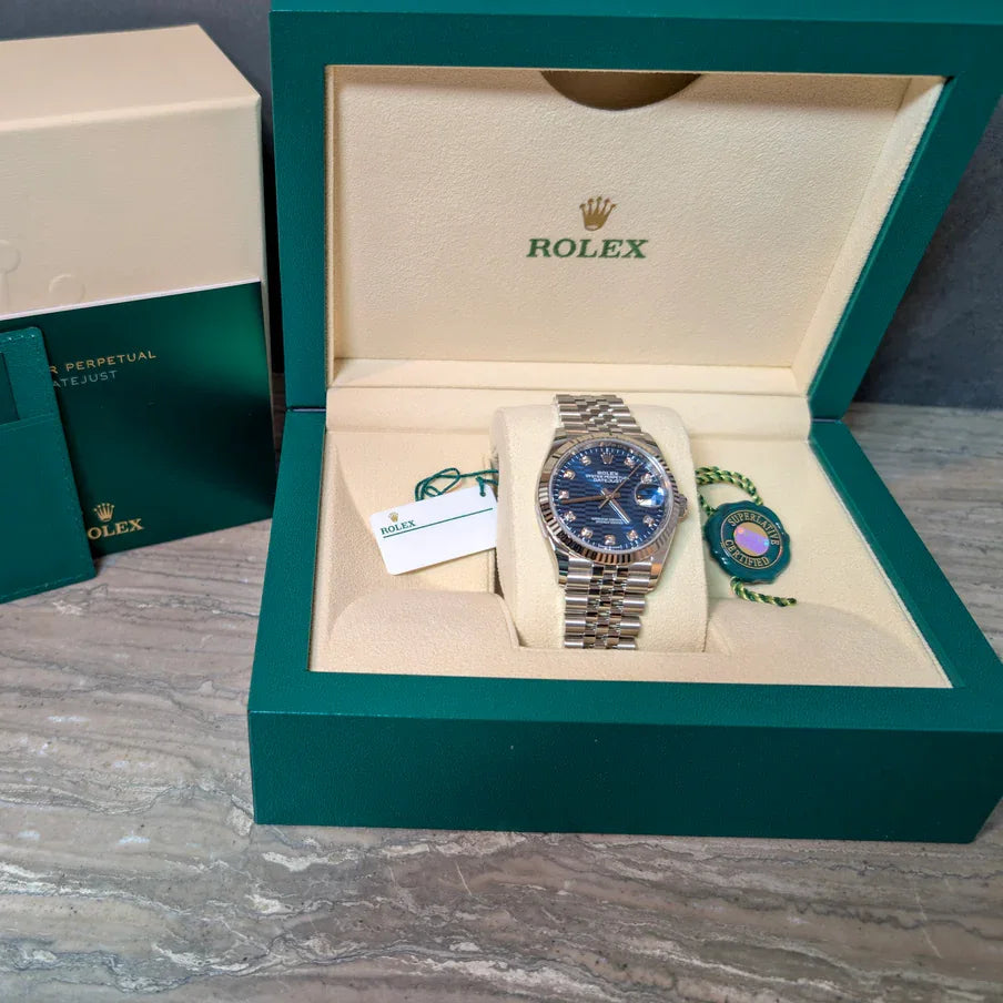 【1:1 Super Clone】  Datejust 36mm 126234 Blue Fluted Motif Diamond Dial Jubilee Bracelet Watch