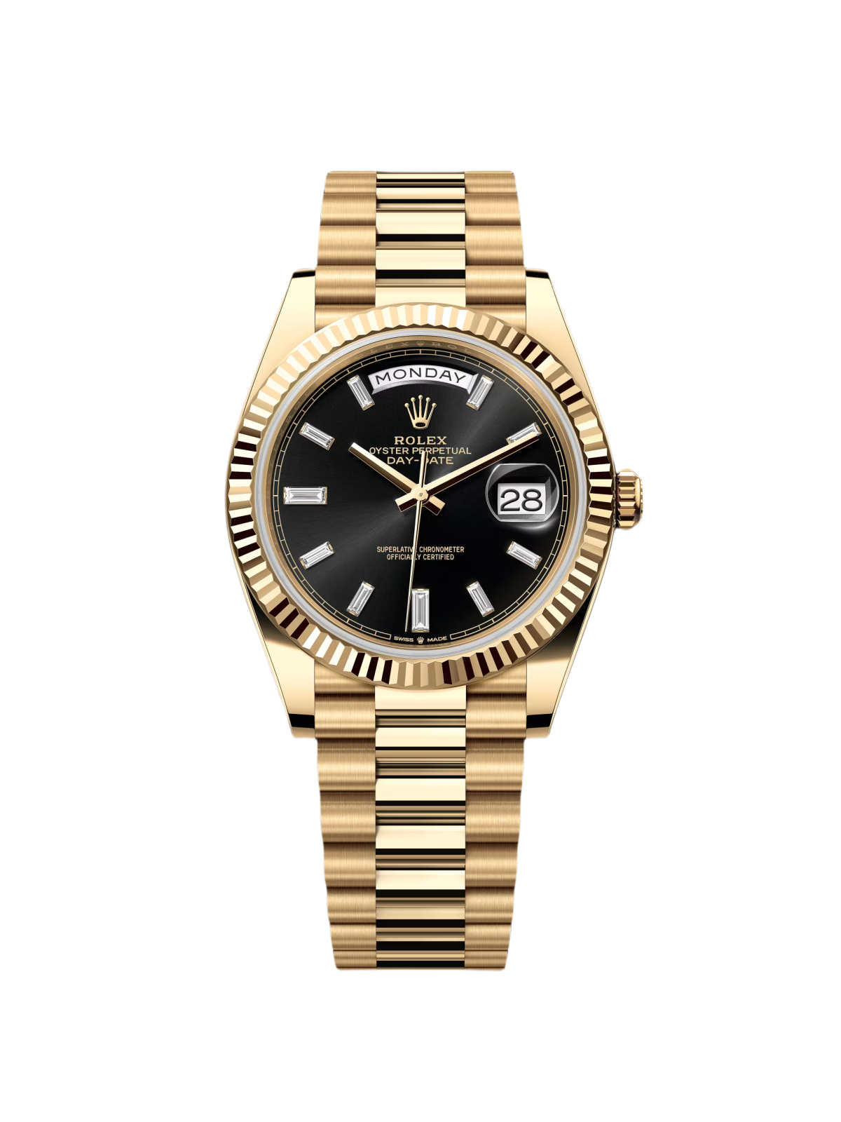 【1:1 Super Clone】  Yellow Gold President Day Date 40mm Black Diamond Baguette Dial - 228238