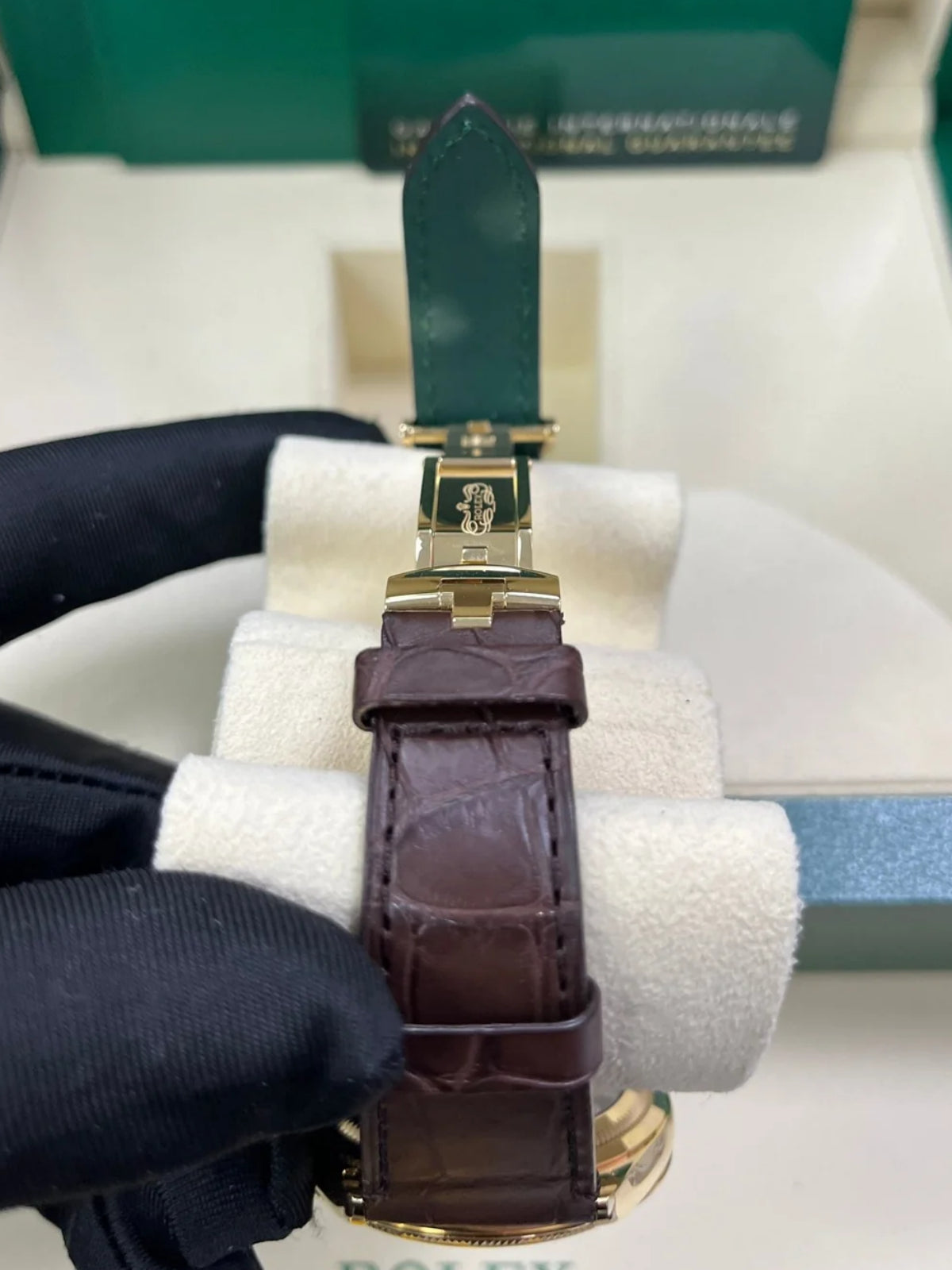 【1:1 Super Clone】Rolex 1908 Yellow Gold White Dial Brown Alligator Strap - 52508-0006