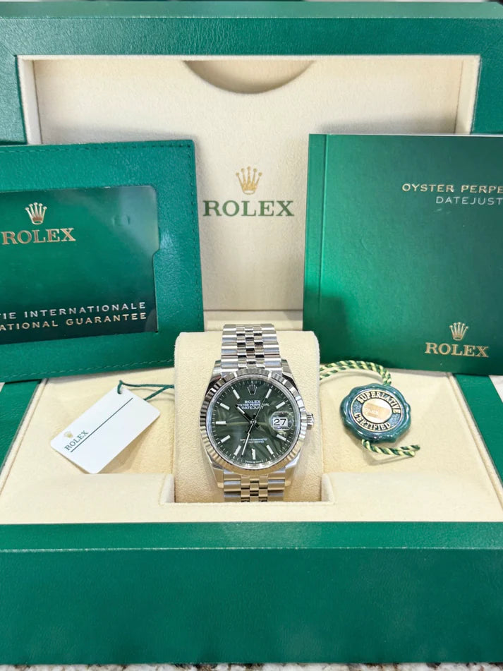 【1:1 Super Clone】  Datejust 36mm 126234 Olive Green Palm Motif Dial Jubilee Stainless Steel Watch