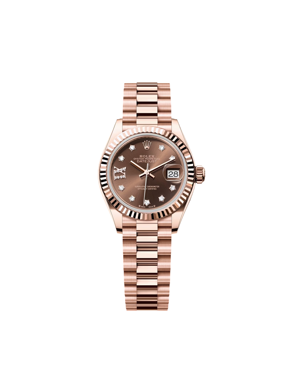 【1:1 Super Clone】 Lady-Datejust 28mm 279175 Chocolate Diamond-Set Dial President Everose Gold
