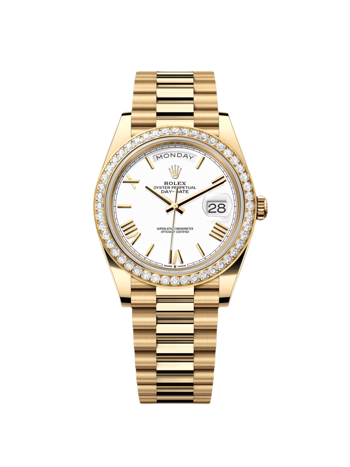 【1:1 Super Clone】  Day-Date "President" 40mm Yellow Gold White Roman Dial Diamond Bezel - 228348rbr