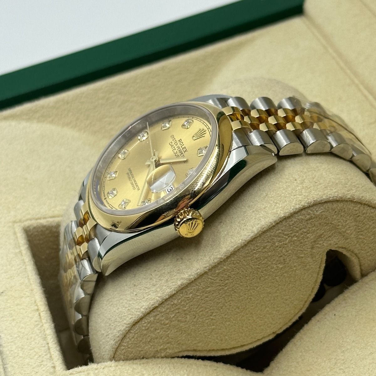 【1:1 Super Clone】  Datejust 36mm 126203 Champagne Set with Diamonds Dial Domed Bezel Oyster Bracelet
