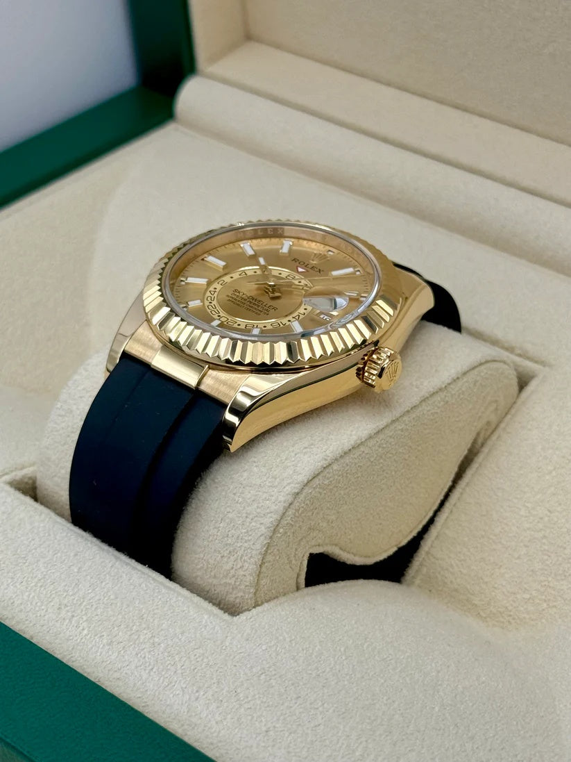 【1:1 Super Clone】  Sky-Dweller 42mm Yellow Gold Champagne Dial Oysterflex - 336238