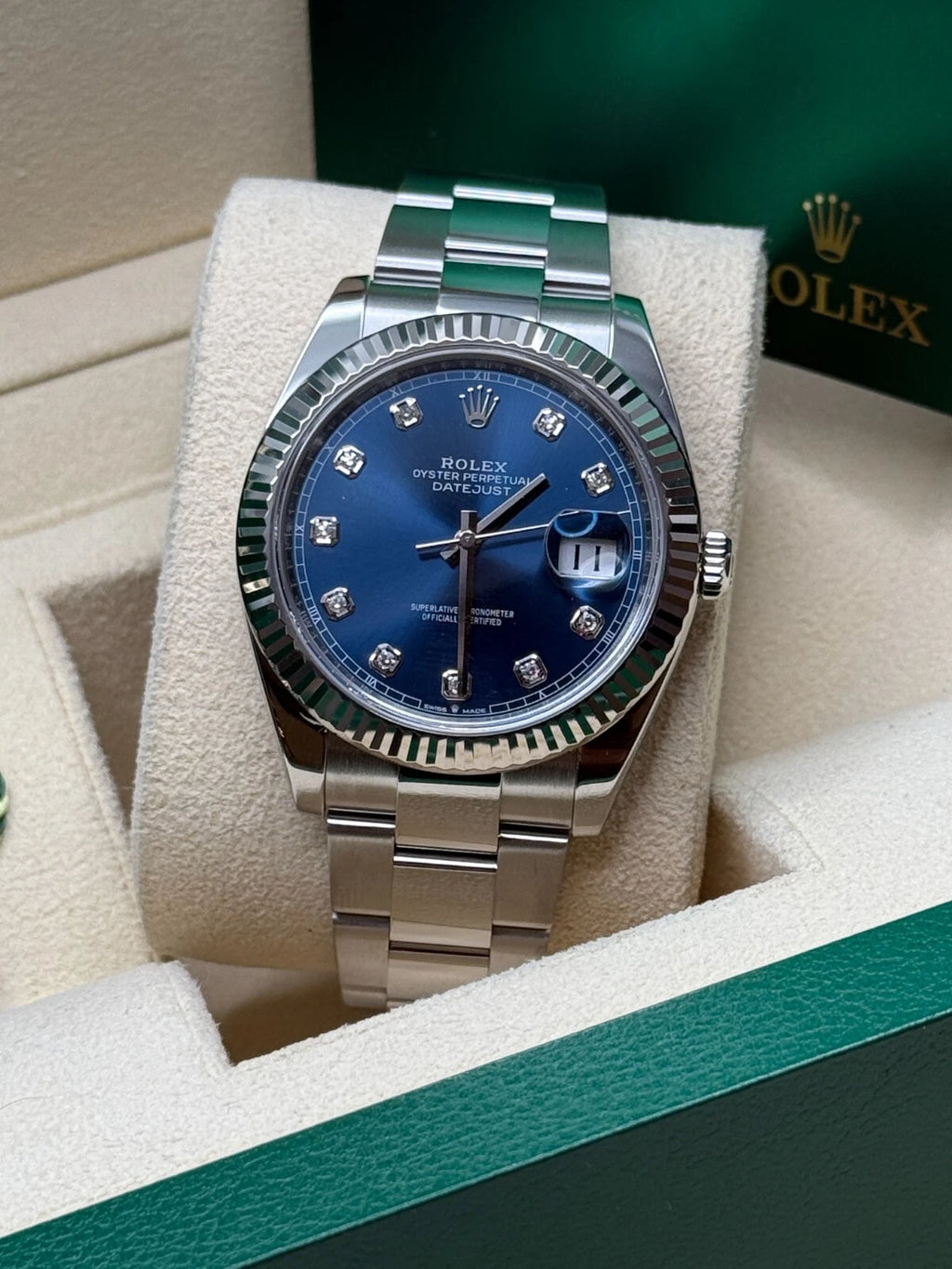 【1:1 Super Clone】  Datejust 41mm 126334 Blue Diamond Oyster Stainless Steel Mens Watch