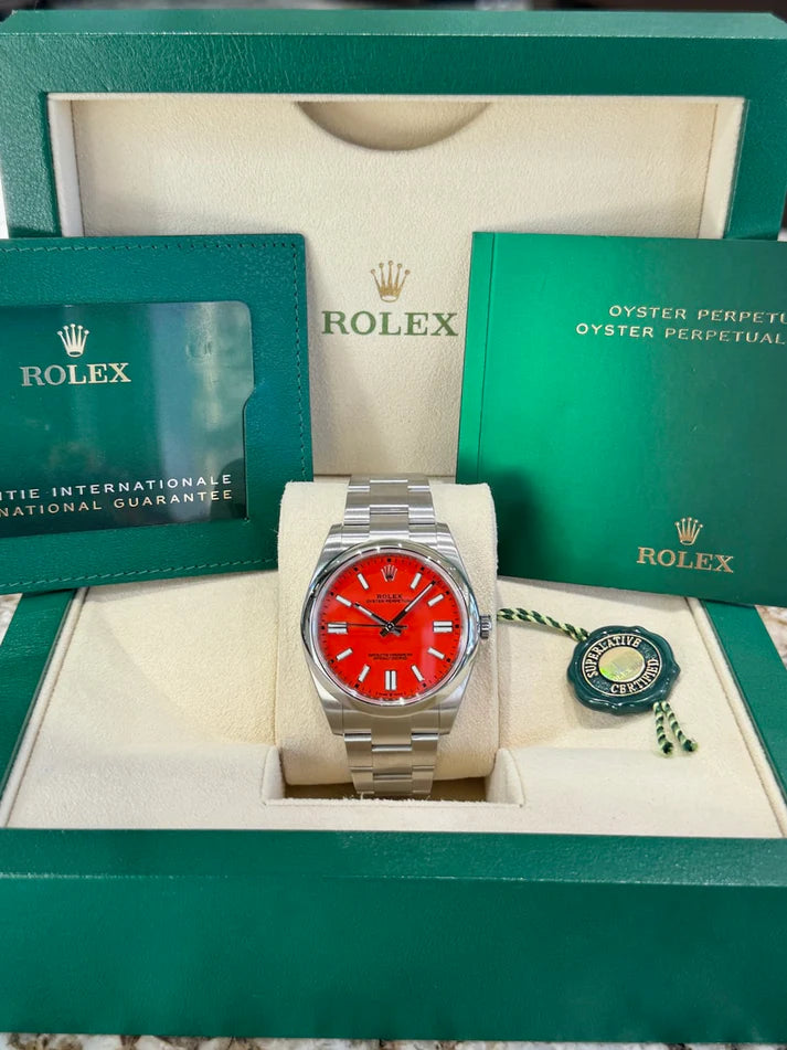 【1:1 Super Clone】 Oyster Perpetual 36mm 126000-0007 Coral Red Dial Steel Watch