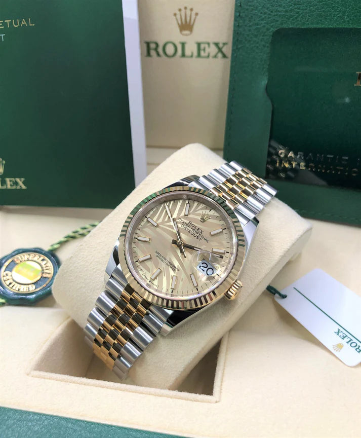 【1:1 Super Clone】  Datejust 36mm 126233 Golden Palm Motif Dial Jubilee Bracelet Watch