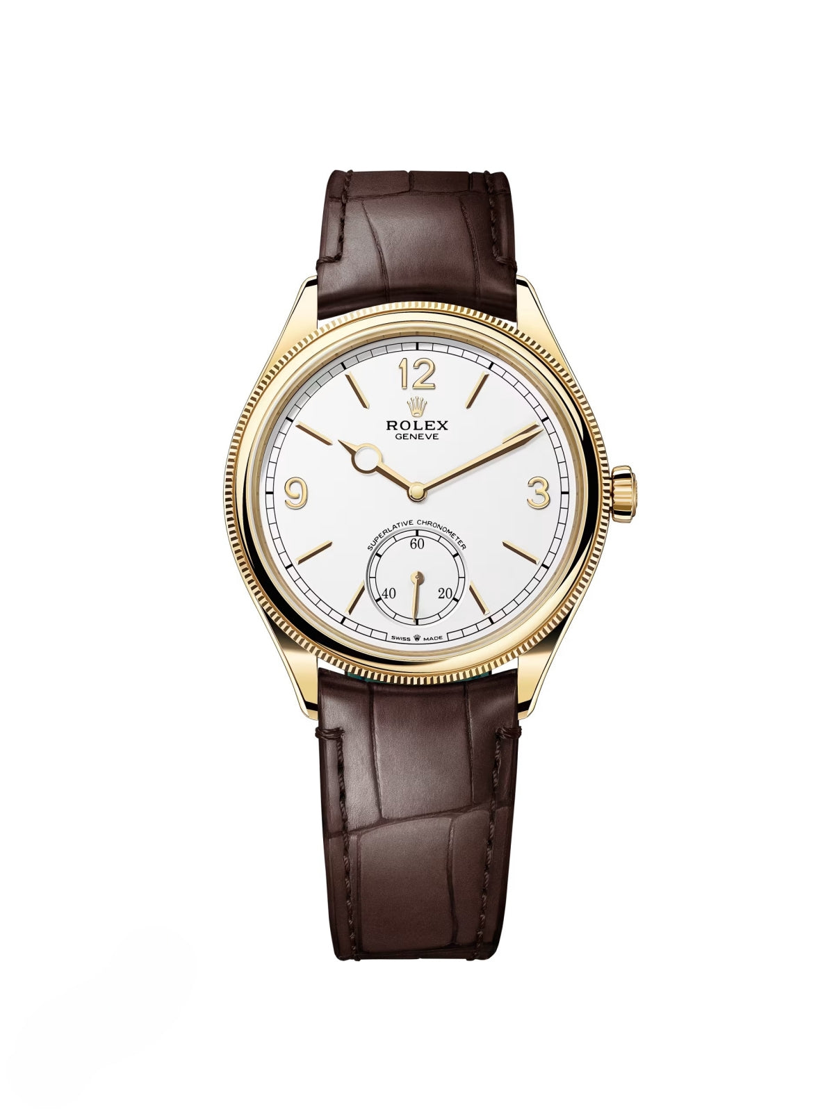 【1:1 Super Clone】Rolex 1908 Yellow Gold White Dial Brown Alligator Strap - 52508-0006