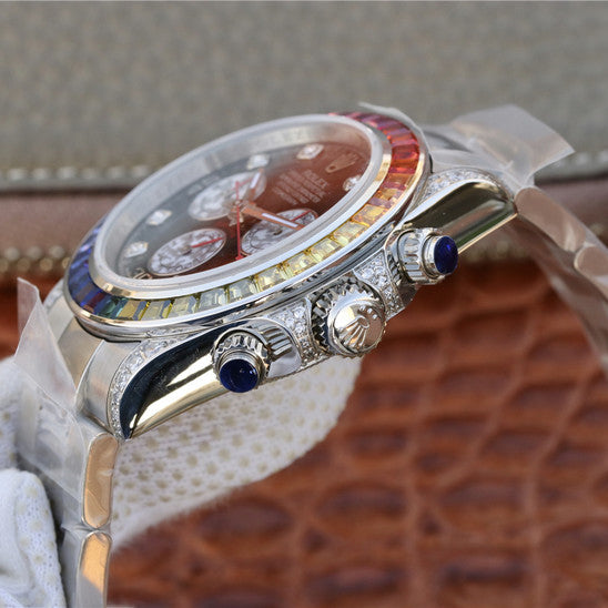 Rolex Pre Owned Steel Daytona 116509 Custom Diamond Rainbow
