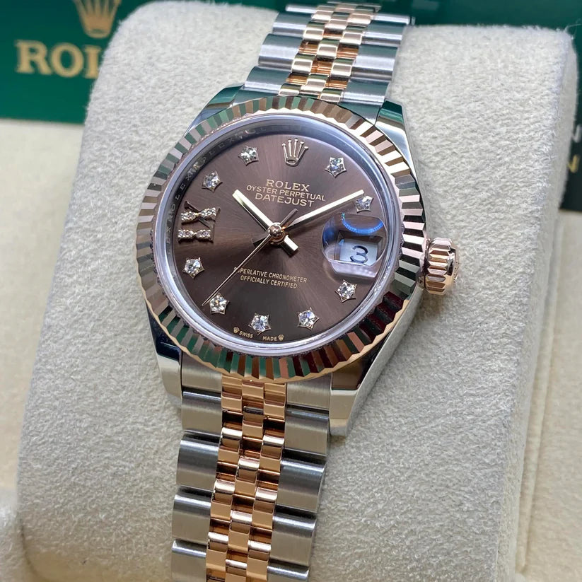 【1:1 Super Clone】 Lady-Datejust 28mm 279171 Chocolate Diamond Set Oyster Stainless Steel and Rose Gold