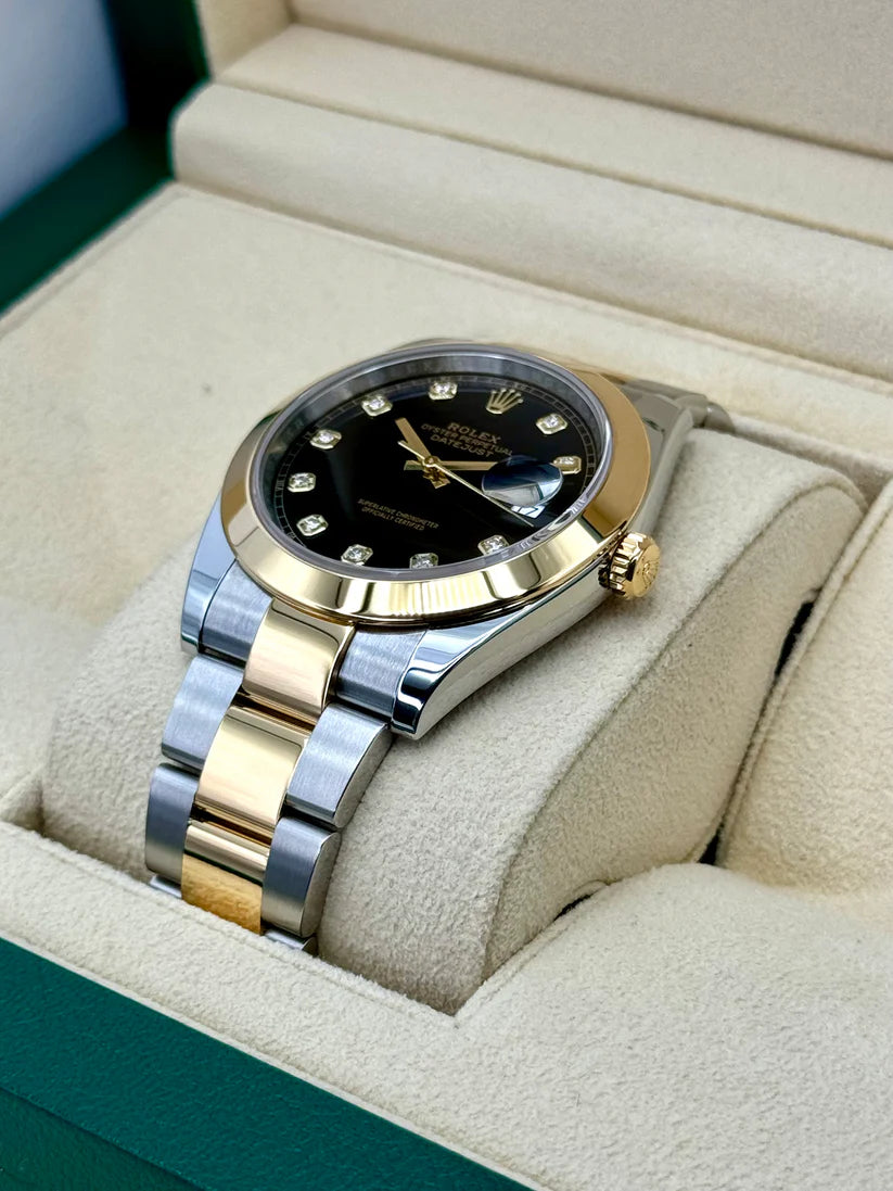 【1:1 Super Clone】 Datejust 41mm 126303 Black Diamond Oyster Steel and Yellow Gold Mens Watch