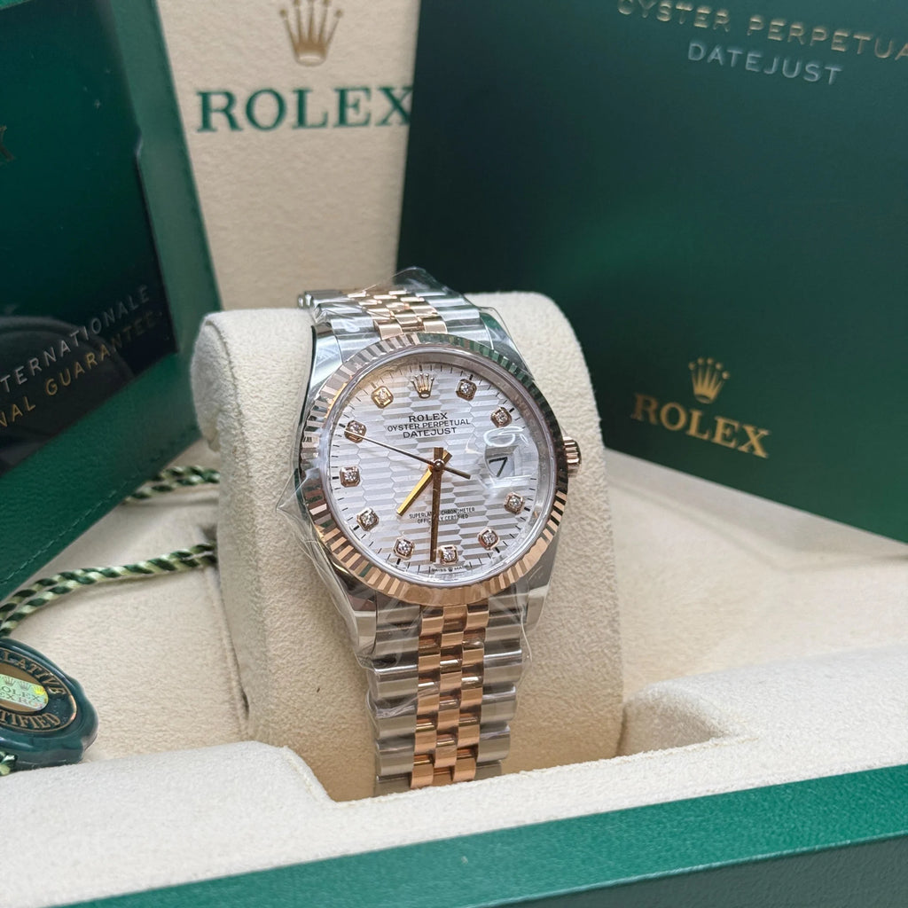 【1:1 Super Clone】  Datejust 36mm 126231 Silver Fluted Motif Dial Oystersteel and Everose gold Bracelet