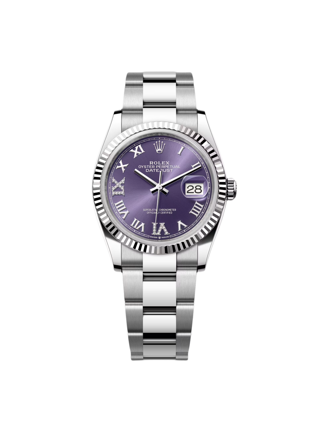 【1:1 Super Clone】  Datejust 36mm 126234 Datejust Aubergine Purple Diamond Roman Oyster Stainless Steel