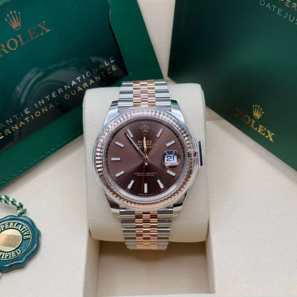 【1:1 Super Clone】 Datejust 41mm 126331 Chocolate Index Jubilee Steel and Everose Gold Watch