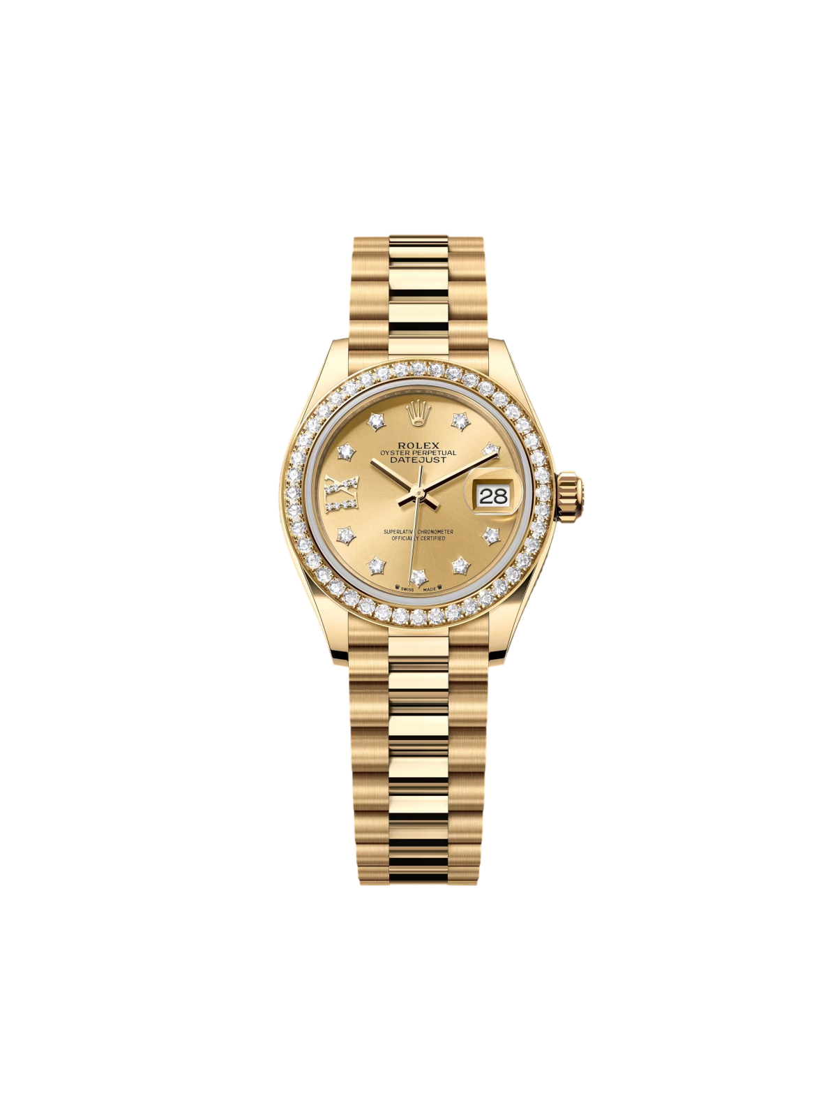 【1:1 Super Clone】 Lady-Datejust 28mm 279138RBR Champagne Diamond Dial and Diamond Bezel Yellow Gold Bracelet