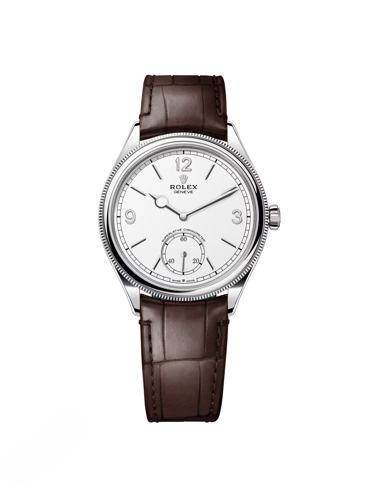 【1:1 Super Clone】Rolex 1908 White Gold White Dial Brown Alligator Strap - 52509-0006