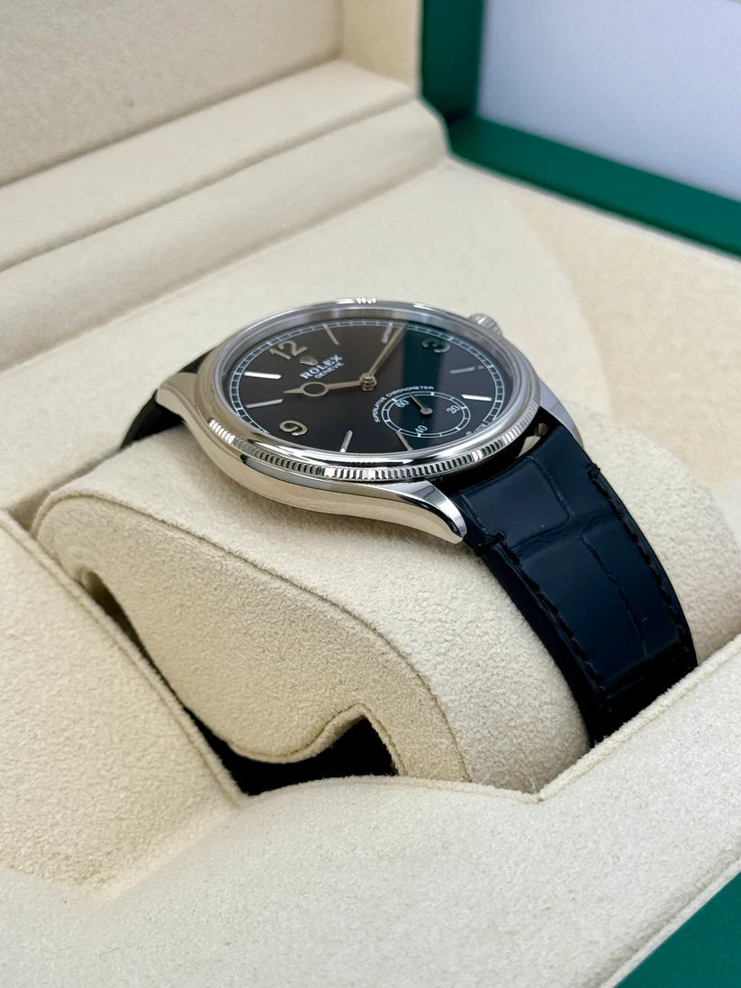 【1:1 Super Clone】Rolex 1908 White Gold Black Dial Black Alligator Strap - 52509-0002
