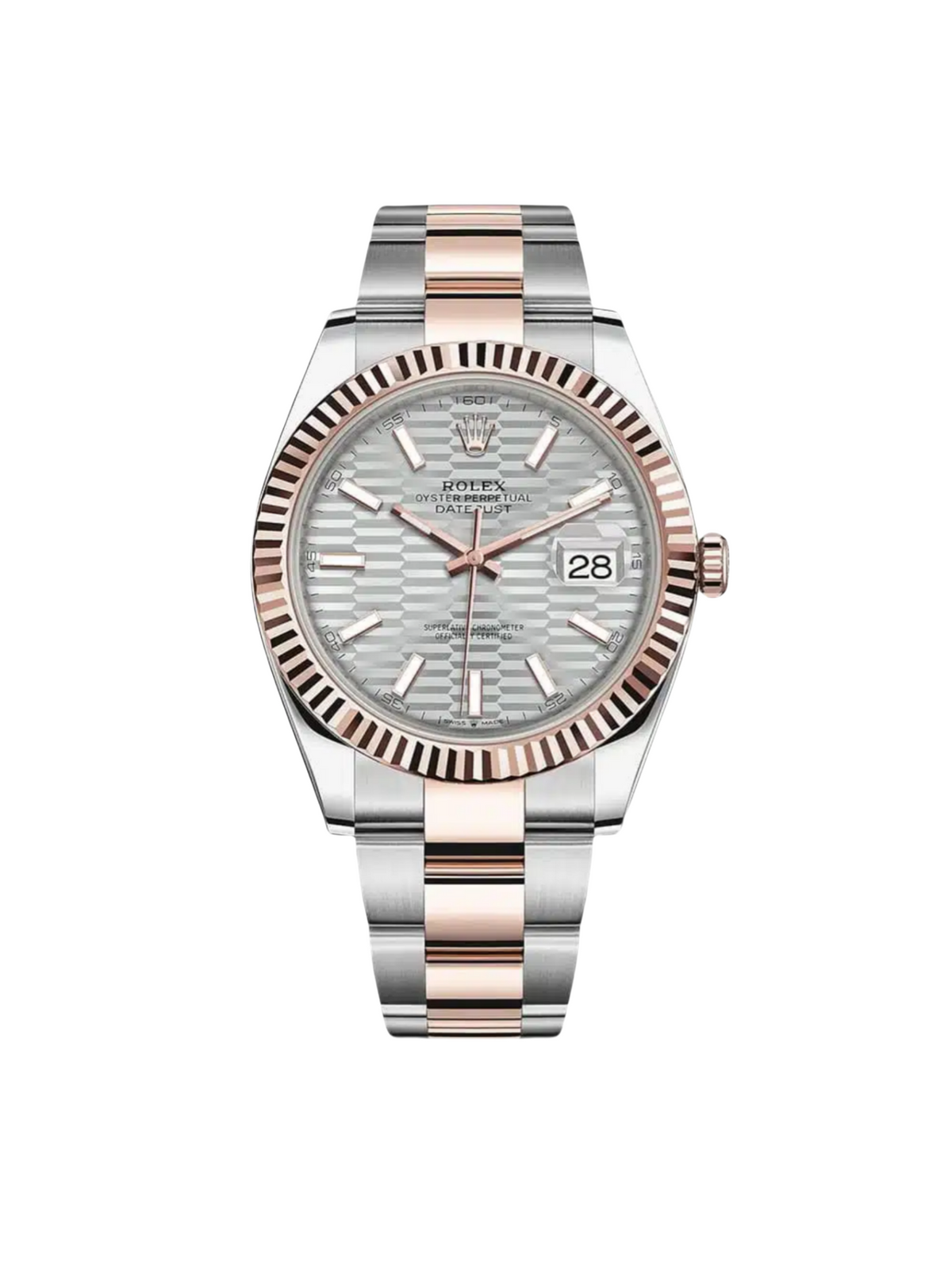 【1:1 Super Clone】 Datejust 41mm 126331 Silver Fluted Motif Dial Two Tone Stainless Steel & 18K Rose Gold Jubilee Bracelet Men's Watch