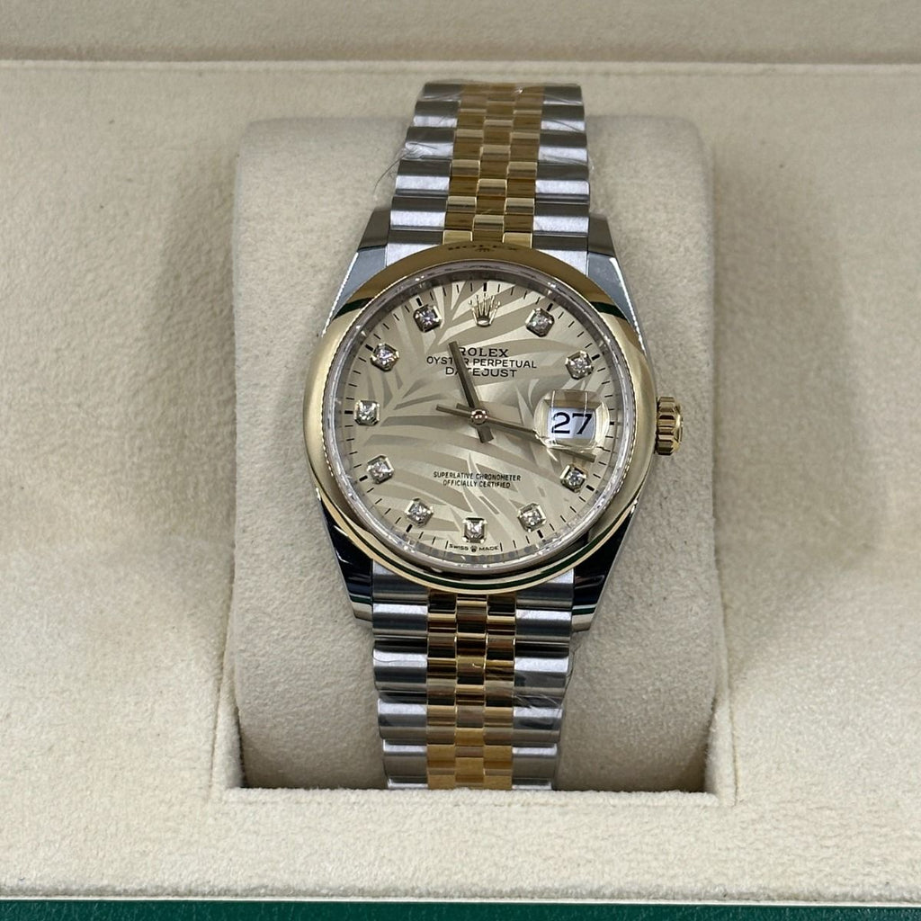 【1:1 Super Clone】  Datejust 36mm 126203 Golden Fluted Dial Domed Bezel Oyster Bracelet