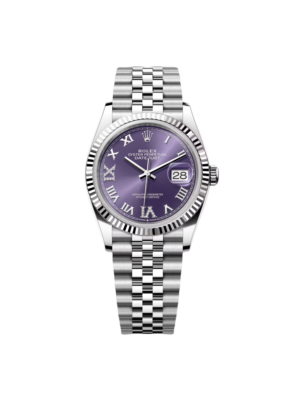 【1:1 Super Clone】  Datejust 36mm 126234 Datejust Aubergine Purple Diamond Roman Oyster Stainless Steel