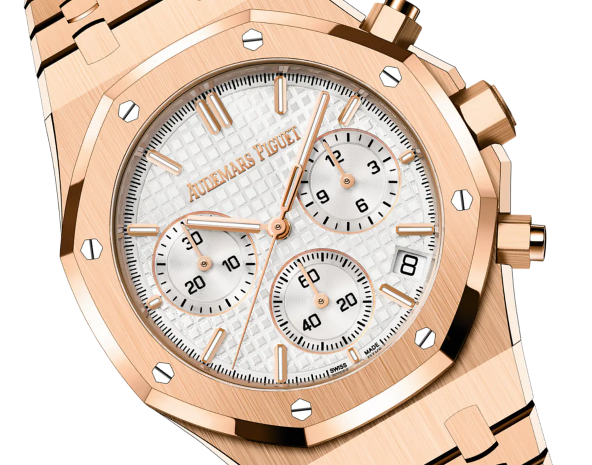 【1:1 Super Clone】A&P ROYAL OAK Pink Gold Silver-Toned Dial CHRONOGRAPH 41mm