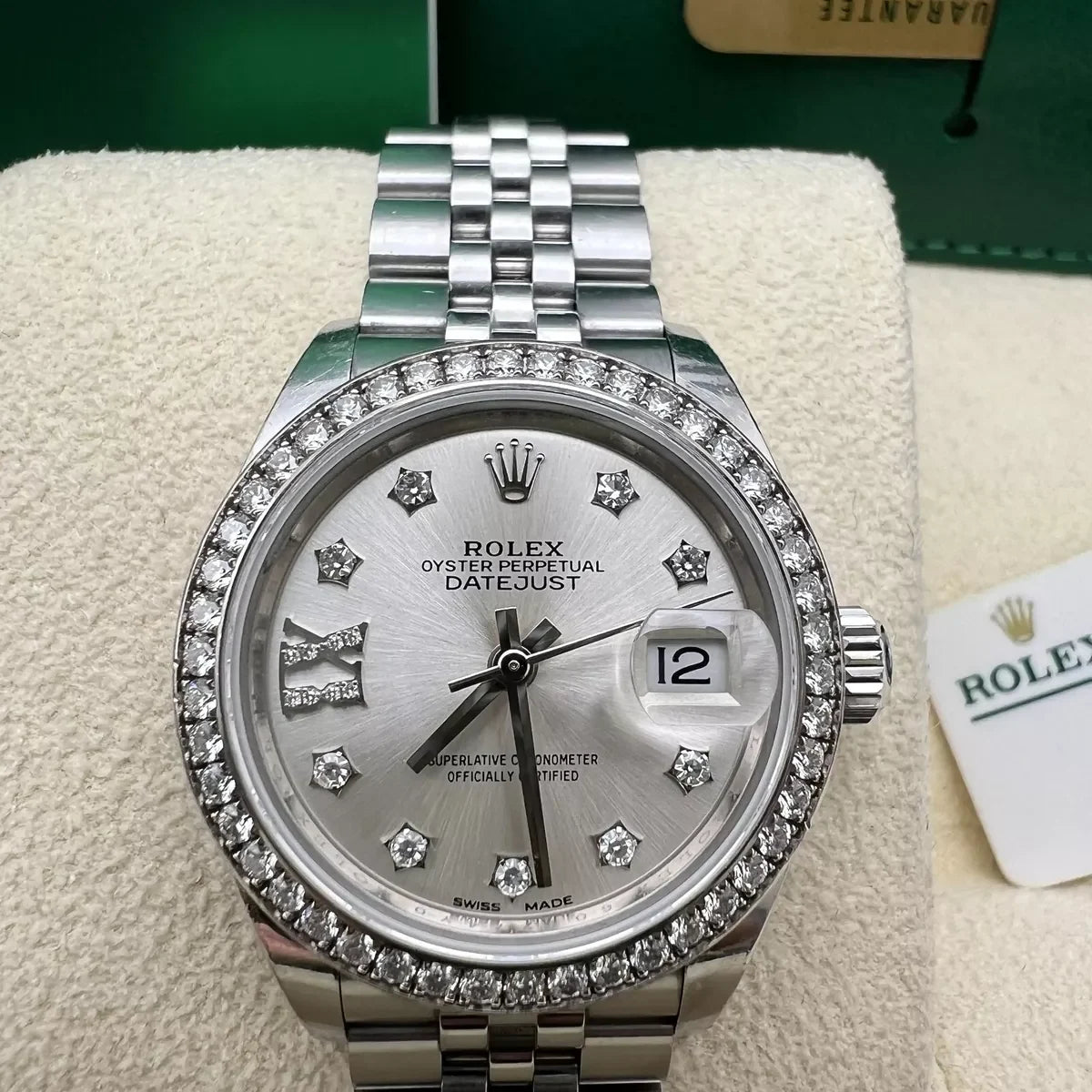 【1:1 Super Clone】 Lady-Datejust 28mm 279384RBR Silver Diamond Dial & Diamond Bezel, Stainless Steel Jubilee Bracelet Women's Watch