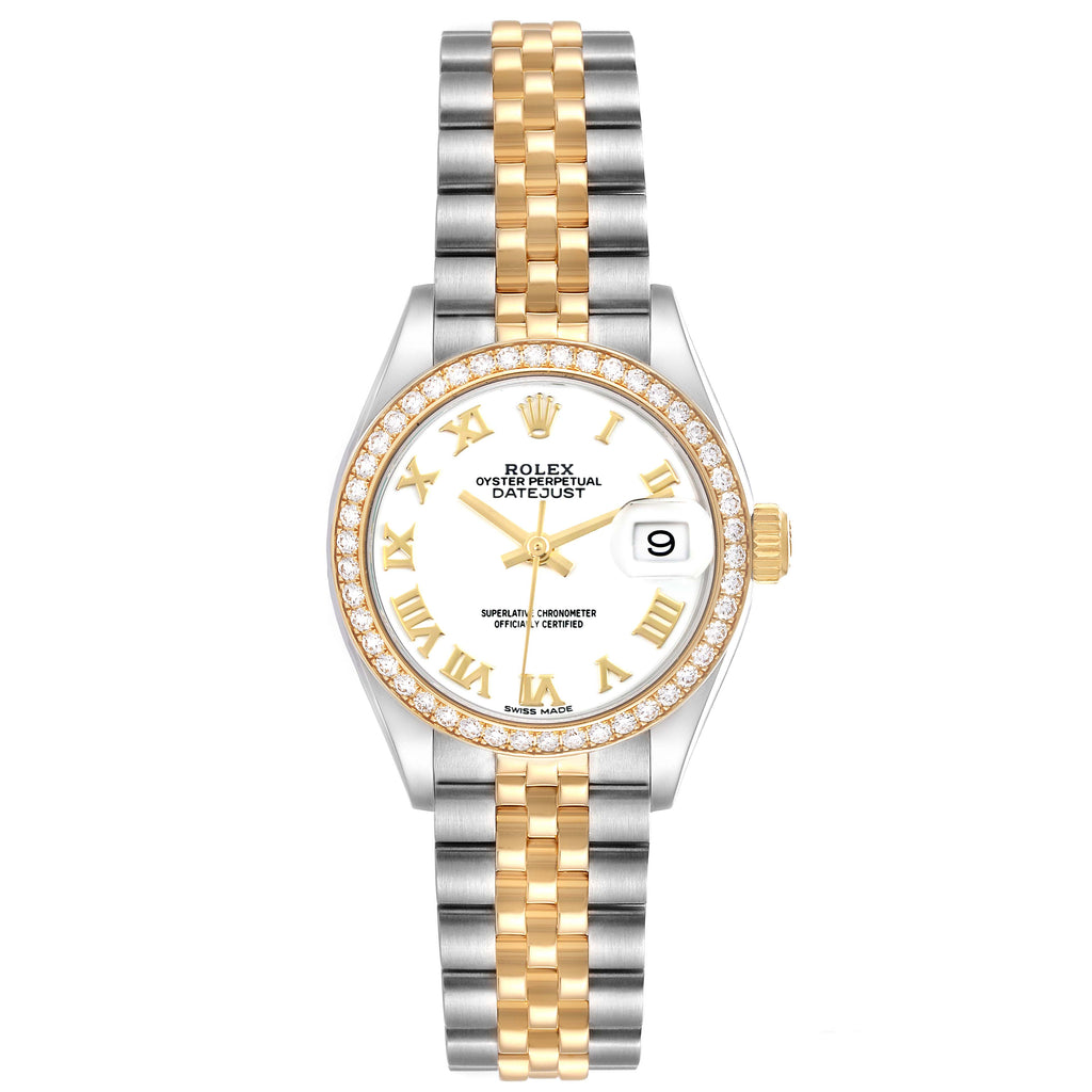 【1:1 Super Clone】 Lady-Datejust 28mm 279383RBR White Roman Dial Yellow Rolesor Oyster Bracelet