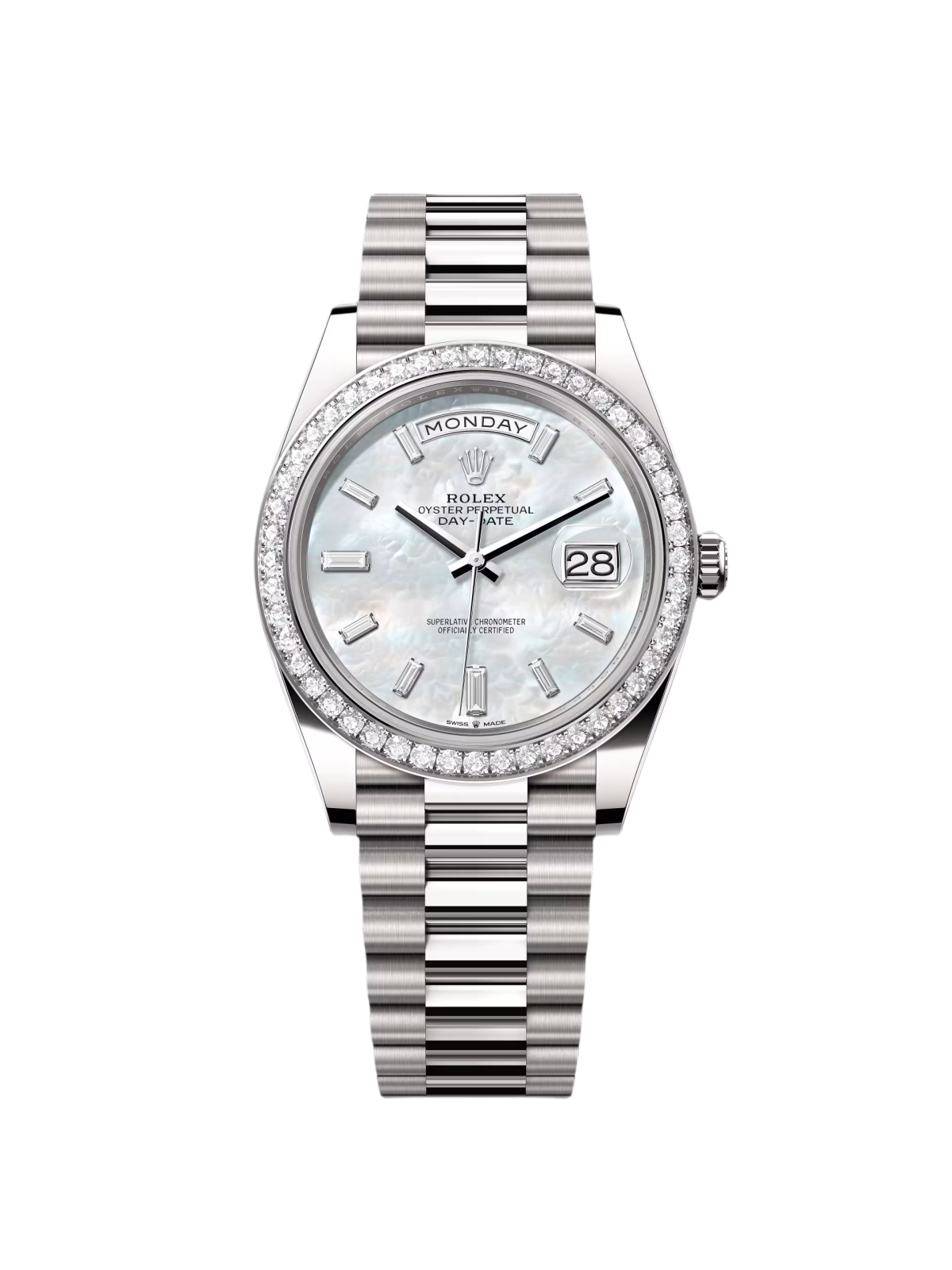 【1:1 Super Clone】Rolex Day-Date 40mm 228349RBR-0046 White Mother-of-Pearl Dial President Bracelet