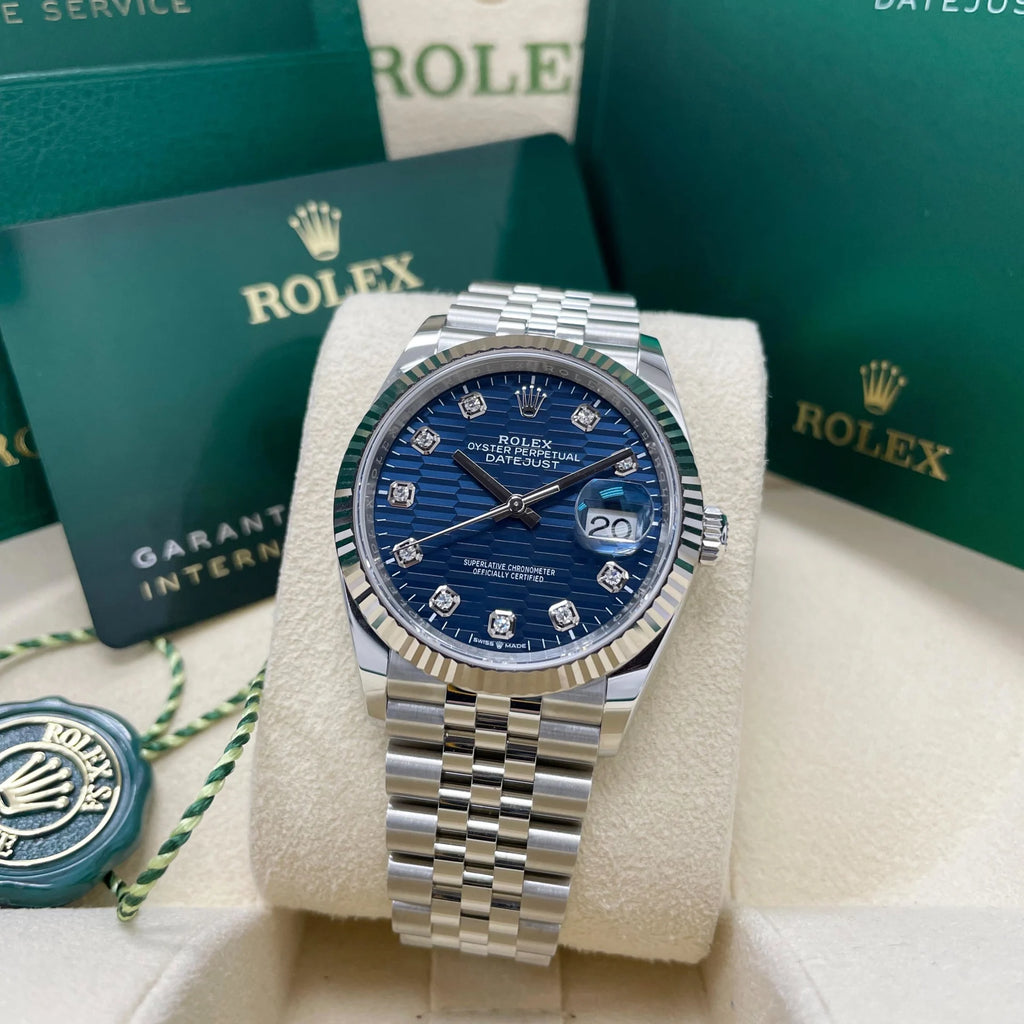 【1:1 Super Clone】  Datejust 36mm 126234 Blue Fluted Motif Diamond Dial Jubilee Bracelet Watch