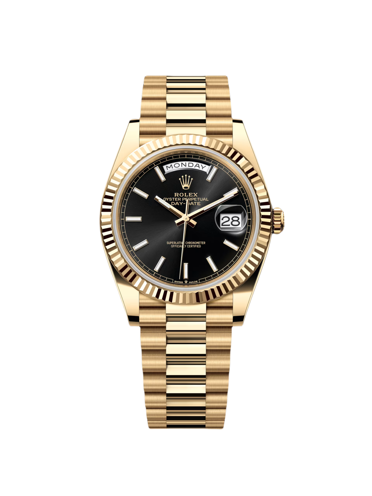 【1:1 Super Clone】 Day-Date "President" 40mm Yellow Gold Black Index Dial - 228238
