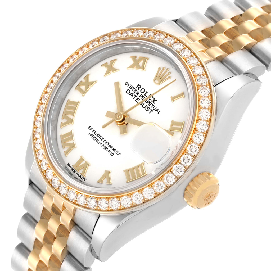 【1:1 Super Clone】 Lady-Datejust 28mm 279383RBR White Roman Dial Yellow Rolesor Oyster Bracelet