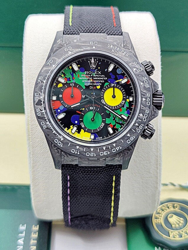 【1:1 Super Clone】Rolex Cosmograph Daytona DIW Carbon Motley Multicolour Dial Super Clone Swiss Replica Watch | Custom Made Limited Edition |
