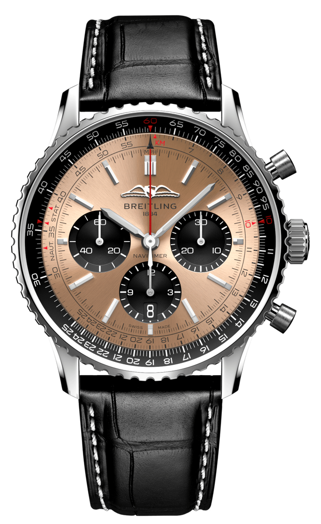 【1:1 Super Clone】Breitling Navitimer B01 Chronograph 46 Brown Dial Black Leather Strap Watch For Men - AB0138241K1P1