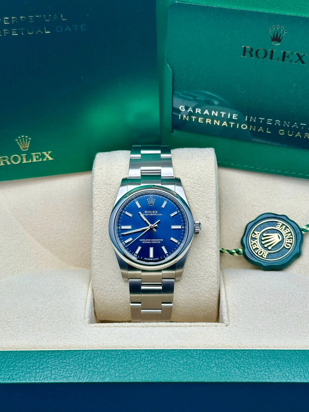 【1:1 Super Clone】 Oyster Perpetual 34mm 124200  Blue Dial Oyster Stainless Steel Bracelet