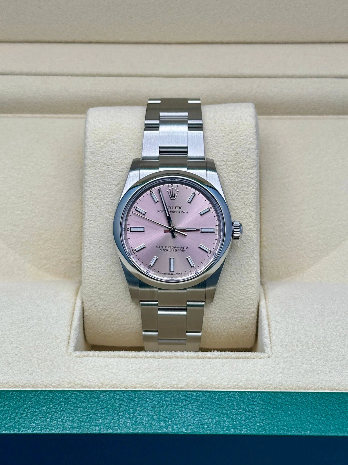 【1:1 Super Clone】 Oyster Perpetual 34mm 124200-0009 Pink Dial Oyster Stainless Steel Bracelet Watch
