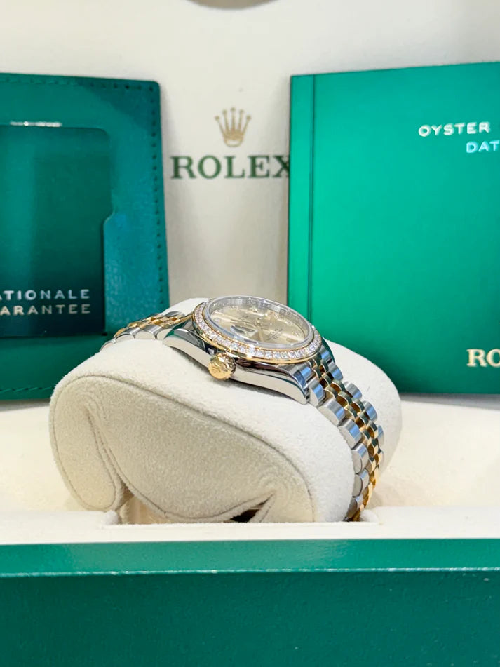 【1:1 Super Clone】 Lady-Datejust 28mm 279383RBR Champagne Diamond Dial Yellow Rolesor Oyster Bracelet